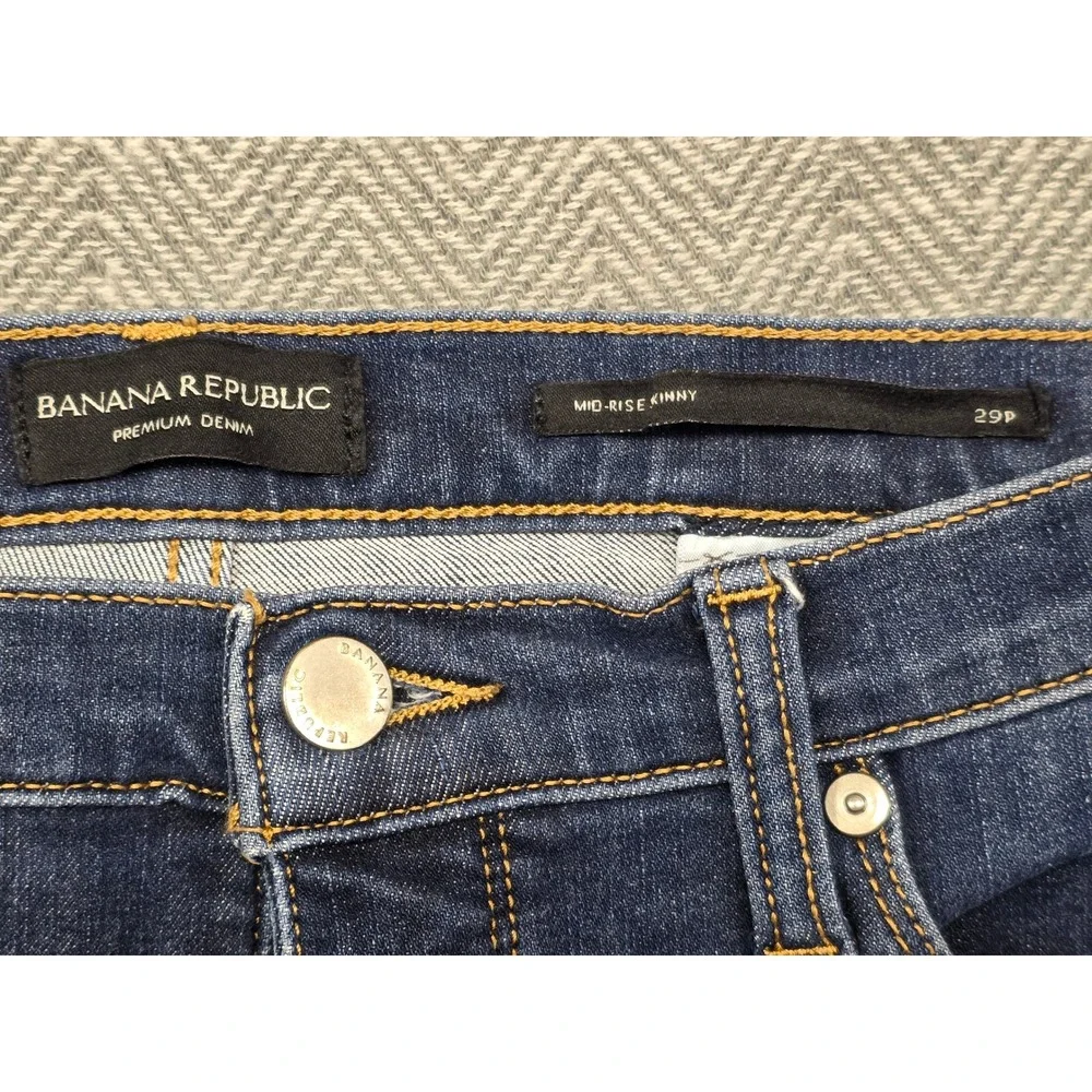 Banana Republic Mid Rise Skinny Jeans Dark Wash Raw Hem 29 Petite‎ Washwell